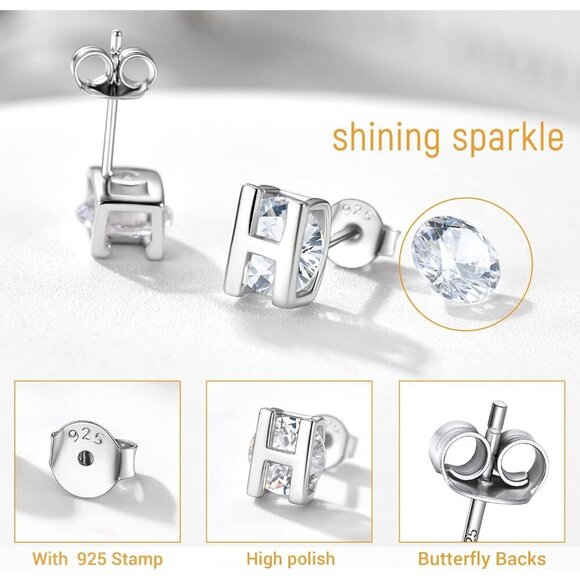 Earrings for  Teen Girl, Yellow Gold/Rose Gold Plated Solid Silver A-Z  Letter - Picture 5 of 7